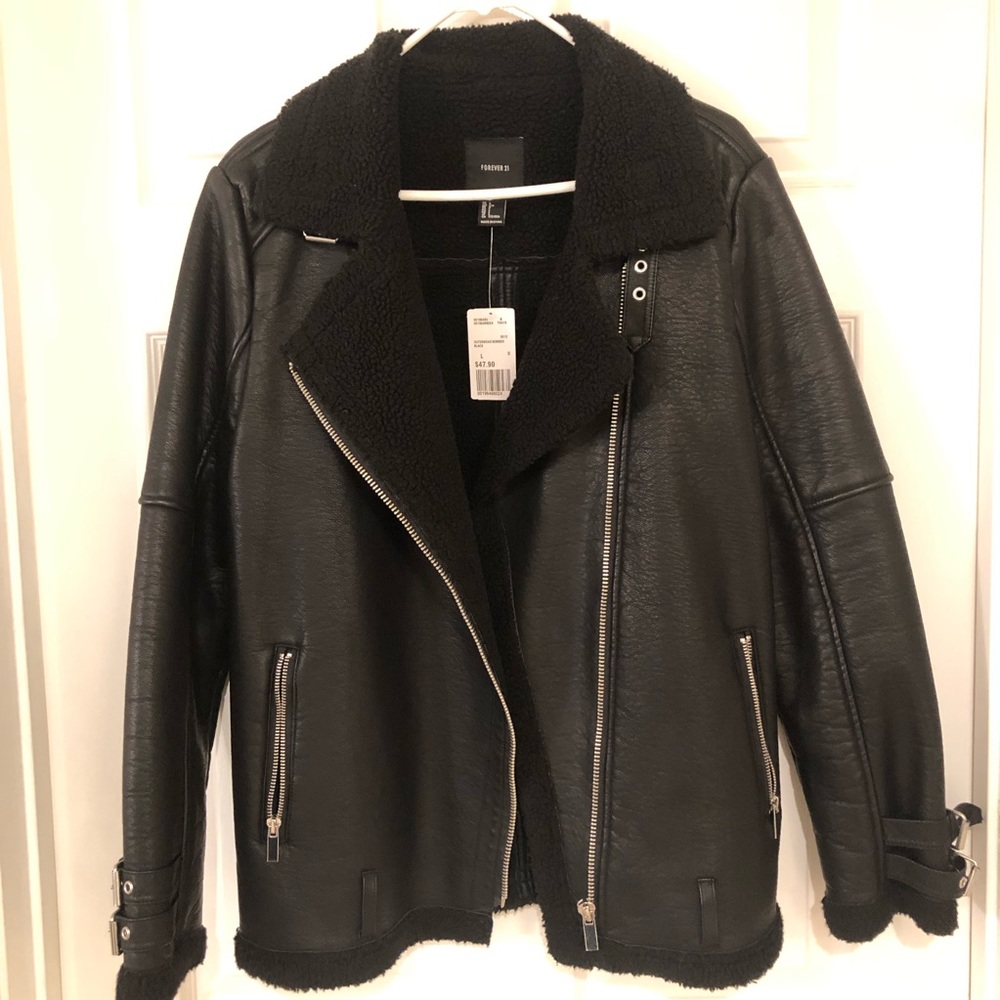 FOREVER 21 - Sherpa Lined Leather Jacket - Size L